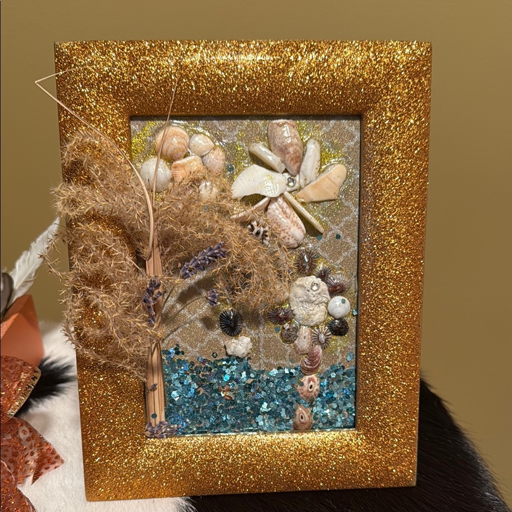 Handcrafted Mixed Media Art with Gold Frame